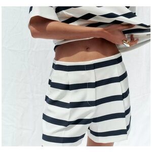 Zara Navy and White Striped Bermuda Shorts